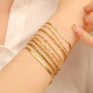 <span class=keywords><strong>Pulsera</strong></span> de cadena de pigmento dorado que combina con todo para mujer, <span class=keywords><strong>pulsera</strong></span> de hueso de serpiente de acero de titanio explosivo, pulseras de eslabones de moda - Product Image 1