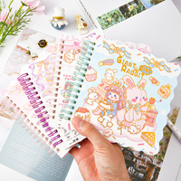 Cartoon-Notizbuch mit quadratischem Spiralbindung, Lederhülle, niedlichem rosa Hasen, hochwertigem DIY-Doodle-Raster und Spiralbindung für Kinder