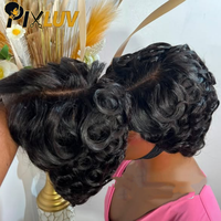 Perruque courte coupe pixie en cheveux humains, Lace Frontale HD sans colle, Cheveux vierges bruts, Vente en gros de perruques en cheveux humains pour femmes noires
