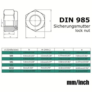 304 Stainless Steel Metric Locking Nuts M3-<b>12</b> Nylon Embedded Hexagonal Grade A DIN985 220PCS Set - Product Image 4