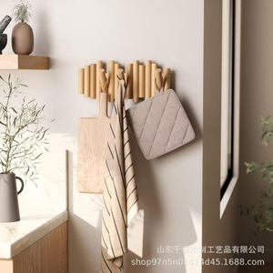 Solid Wood Wall Mounted Coat Rack With Adjustable Pegs Multipurpose Entryway Storage <b>Hook</b> Natural Wood Color Rectangle Shape - Product Image 1