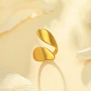 European American Women's 18K Gold Plated Open <b>Stainless</b> <b>Steel</b> <b>Ring</b> Simple Oil Dropping Inlay Cross-Border Color-Free - Product Image 4