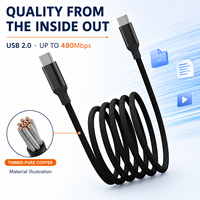 Câble de charge rapide USB C 60W Type C vers Type C 1m, câble de données magnétique auto-organisant en nylon tressé 480 Mbps pour ordinateur portable et tablette