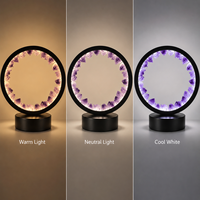 Lampe de nuit en cristal d'améthyste naturelle, pointe circulaire, 3 couleurs, USB, base noire, décoration d'intérieur, cadeau