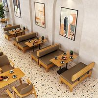 Set kursi meja prasmanan komersial luar ruangan kustom Modern untuk restoran bahan kayu marmer kaca furnitur restoran kustom