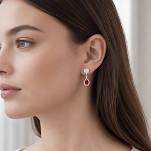 Eleganti Orecchini Pendenti a Fiore con Zirconi Rossi Taglio Pera, Gioielli Classici da Sposa per Donne - Product Image 3