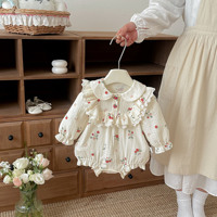 Combinaison pour bébé fille à imprimé fraises, style princesse d'automne, tenue mignonne pour 100 jours, 1er anniversaire, body à manches longues