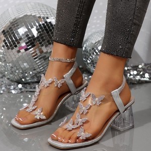 Sandales d'été à talon carré et strass, grande taille, élégantes, à talon épais, pour femmes - Product Image 1