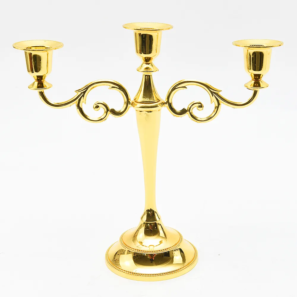 Reusable KD Wedding Church Holiday Decor Reusable Halloween Gold Silver Taper Candle Holder Stand 3 Candle Metal candelabra