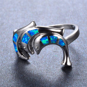 かわいい女性の青いイルカのジュエリー女性のためのクラシックなシルバーカラーの動物の結婚指輪ファッションオパールストーン薄い婚約指輪 - Product Image 4