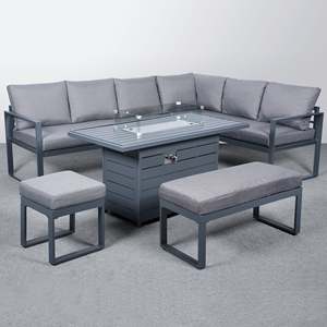 AJUNION Aluminum Sectional Patio <strong>Furniture</strong> Set Garden Sofa Corner Set Uv Resistant <strong>Cushion</strong> Garden <strong>Furniture</strong> with Firepit Table - Product Image 1