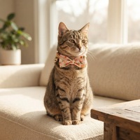 Collier pour chat en polyester imprimé avec nœud papillon, collier réglable pour chat et chiot, couleurs et motifs personnalisés disponibles OEM/ODM