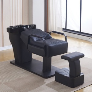 Cama de Lavado Semi-Reclinable de Alta Gama para Salón, con Lavabo de Cerámica, Tapicería de Cuero, Espacio de Almacenamiento y Diseño Personalizable para Barberías - Product Image 2