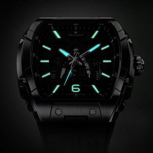 PONIGER P2.12 Skeleton Mechanical Watch Tonneau Shape Steel Case Translucent Back Luminous Hands - Product Image 3
