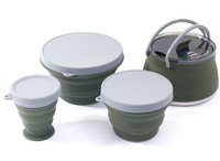 Nouvel ensemble de cuisine pliable en silicone pour camping en plein air, pot de cuisson portable pour pique-nique, ustensiles de cuisine en acier inoxydable écologiques, 4 pièces