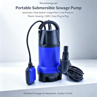 Pompe submersible portable 230V pour eaux usées avec interrupteur à flotteur automatique, personnalisable OEM, en plastique, pour eaux boueuses, pour sous-sol et jardin