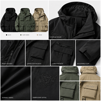 Blouson Bomber Rétro à Capuche Coupe Oversize Décontracté Multiples Poches Fermeture Éclair Fourniture ODM pour l'Automne