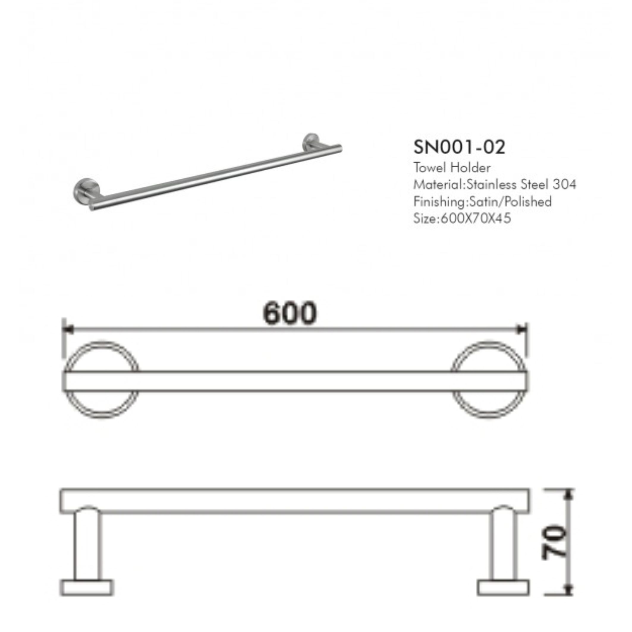 Bath Single Chrome Towel Rail Modern Bathroom Accessory ODM OEM