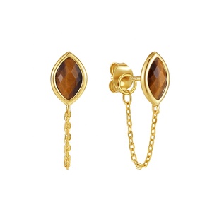 Nagosa 925纯银18k金朱红色珠宝嵌框镶嵌侯爵夫人<span class=keywords><strong>Tgier</strong></span>石前背链耳钉女性耳环 - Product Image 1