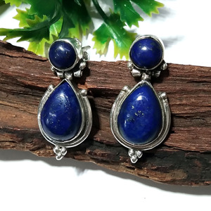Natural Lapis Lazuli <b>Hoop</b> <b>Earrings</b> <b>Solid</b> 925 Sterling <b>Silver</b> <b>Silver</b> Plated Handmade Blue Gemstone Bezel Setting Certified Gift - Product Image 2