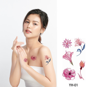 Tatuaje Temporal de Acuarela, Adhesivo Impermeable con Diseño Floral Pequeño y Transparente, Calcomanía Corporal para Fiestas, Uso Profesional y Festivales - Product Image 1