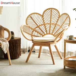 Dreamhause-Silla de salón de madera, sillón individual de ratán de estilo nórdico, para sala de estar y balcón - Product Image 1
