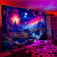 Tapisserie murale professionnelle personnalisée grand format, réactive aux UV, fluorescente, jacquard, effet mandala, sublimation, style Aubusson, pour éclairage noir