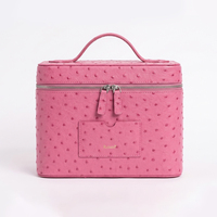 Sac de toilette rose LZ personnalisé avec logo en relief d'autruche, trousse de maquillage de voyage, organiseur de cosmétiques, boîte à bijoux pour femmes, grande capacité