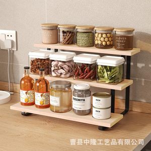 ชั้นวางของไม้สามชั้นสำหรับเครื่องปรุงในครัว ที่เก็บแคปซูลกาแฟ สีไม้ธรรมชาติ - Product Image 2