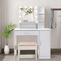 Coiffeuse complète moderne la plus vendue avec panneau MDF éclairé, tiroirs et miroir, design antique, tailles S-XXXL, pour chambre à coucher