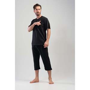 <b>Man</b> Village Printed Capri <b>Pajama</b> <b>Set</b> 100% Cotton Short Sleeve Knitted Sleepwear <b>Men's</b> - Product Image 1