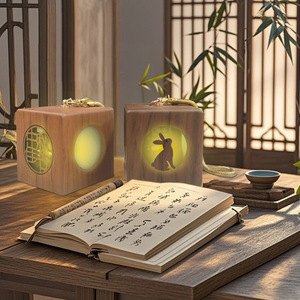Yonghui Wooden <b>Night</b> <b>Light</b> 7x7x7cm Square Led Portable With Carving Design For Gift Decor - Product Image 4