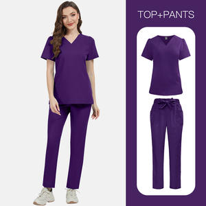 Vêtements de travail médicaux unisexes en tissu dobby polyester à manches courtes avec nœud à l'avant pour infirmières et médecins du centre Yuezi SPA - Product Image 5