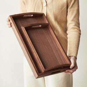 Plateau de service en bois à succès, vente en gros, grande capacité, noyer noir, poignée creuse, plateau de rangement, usage domestique, extérieur - Product Image 4