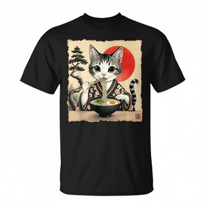 Camisetas con Diseños Gráficos Japoneses de Gatos Kawaii, Camiseta de Anime con Gato y Ramen, Ropa Promocional para Amantes de los Gatos - Product Image 2