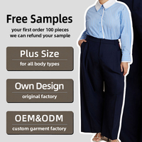 Pantalones de Pierna Ancha de Cintura Alta Azul Marino Personalizados OEM para Mujer, Talla Grande, Plisados, Holgados, Casuales, Elegantes y Chic para Oficina y Trabajo