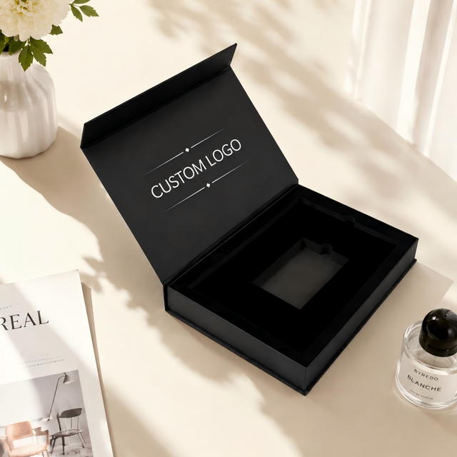 Custom Printing Luxury Gift Boxes Magnetic Rigid Packaging with Insert and Lid Black Gift Box for Cosmetic Jewelry