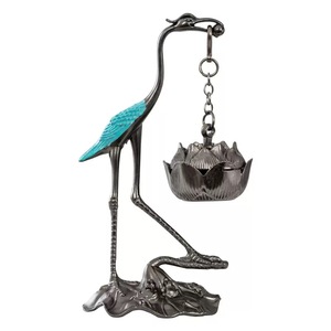 1 pièce Brûleur d'encens en alliage en forme de <span class=keywords><strong>petit</strong></span> grue et de lotus, créatif, pour la maison, brûleur d'arômes décoratif suspendu, pour encens au bois de santal - Product Image 5