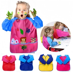 Delantal de Pintura de Nailon Impermeable de Manga Larga para Niños |   Bata de Arte Reversible de 3 Bolsillos |   Para el clase de arte del jardín de infantes y las comidas diarias - Product Image 6