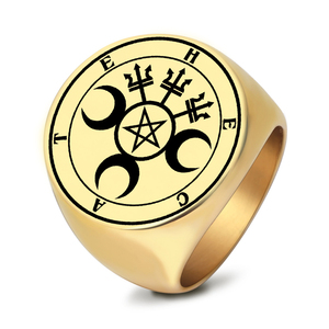 R070 Hecate Sigil diosa noche Luna fantasmas nigromancia hechicería bruja Wicca amuleto talismán grabado con láser anillos de acero inoxidable - Product Image 1