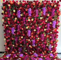 Mur de fleurs en soie enroulable QSBD pour toile de fond de mariage, mur de roses rose vif avec orchidées au toucher réel