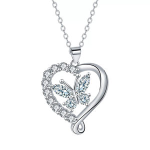 Alta calidad impermeable al por mayor de plata Cubic Zirconia Detalles Collar de mariposa en forma de corazón para un aspecto delicado - Product Image 3