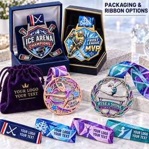 Médailles de compétition personnalisées pour le hockey sur glace et la gymnastique avec des motifs métalliques en relief et des rubans personnalisés pour les récompenses des tournois - Product Image 2