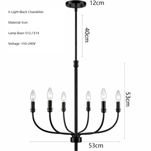 Lustre suspendu moderne noir personnalisable à 6 lumières en fer, alimentation directe usine, culot E12 E14, pour intérieur maison et hôtel - Product Image 6