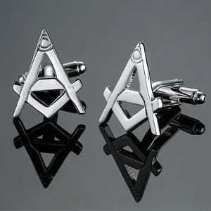 Boutons de manchette en acier inoxydable en forme de prune, style français, pour affaires et francs-maçonnerie, avec motif de <span class=keywords><strong>pince</strong></span> à <span class=keywords><strong>cravate</strong></span> - Product Image 1