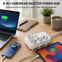 Prise d'extension sur mesure avec fiche UE, 3 prises, 4 ports USB-A + 1 port USB-C, adaptateur 220V/110V, câble de 2m, 10A, en cuivre/laiton, durable, PP/ABS