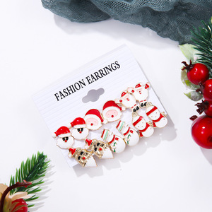 Boucles d'oreilles pendantes de Noël en alliage, motif dessin animé Père Noël, sapin, renne, flocon de neige, bijoux de fête - Product Image 4