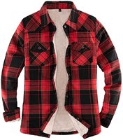 Chemise-veste en flanelle matelassée doublée de sherpa pour homme avec logo personnalisé, chemise-veste en flanelle brossée chaude pour homme