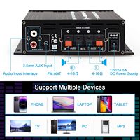 Amplificateur Bluetooth AK-380 avec télécommande, amplificateur 2.0 CH HiFi stéréo, récepteur audio FM pour haut-parleurs passifs, voiture, bar