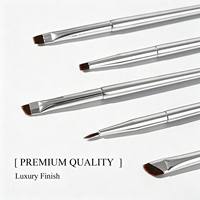 Set Kuas Makeup Alis Vegan Sintetis 5 Buah dengan Gagang Aluminium, Termasuk Spoolie Bersudut dan Pensil Alis untuk Rias Wajah